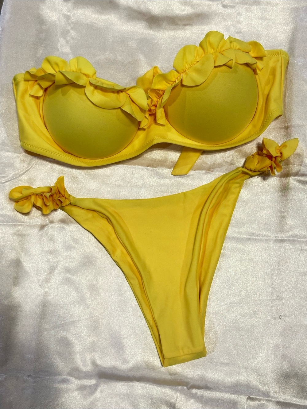 SHEIN Yellow Ruffle Bandeau Bikini Set